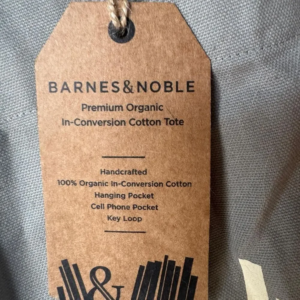Barnes & Noble Organic Cotton Tote Bag NWT Book Tote Re-Use Fair Trade Gray